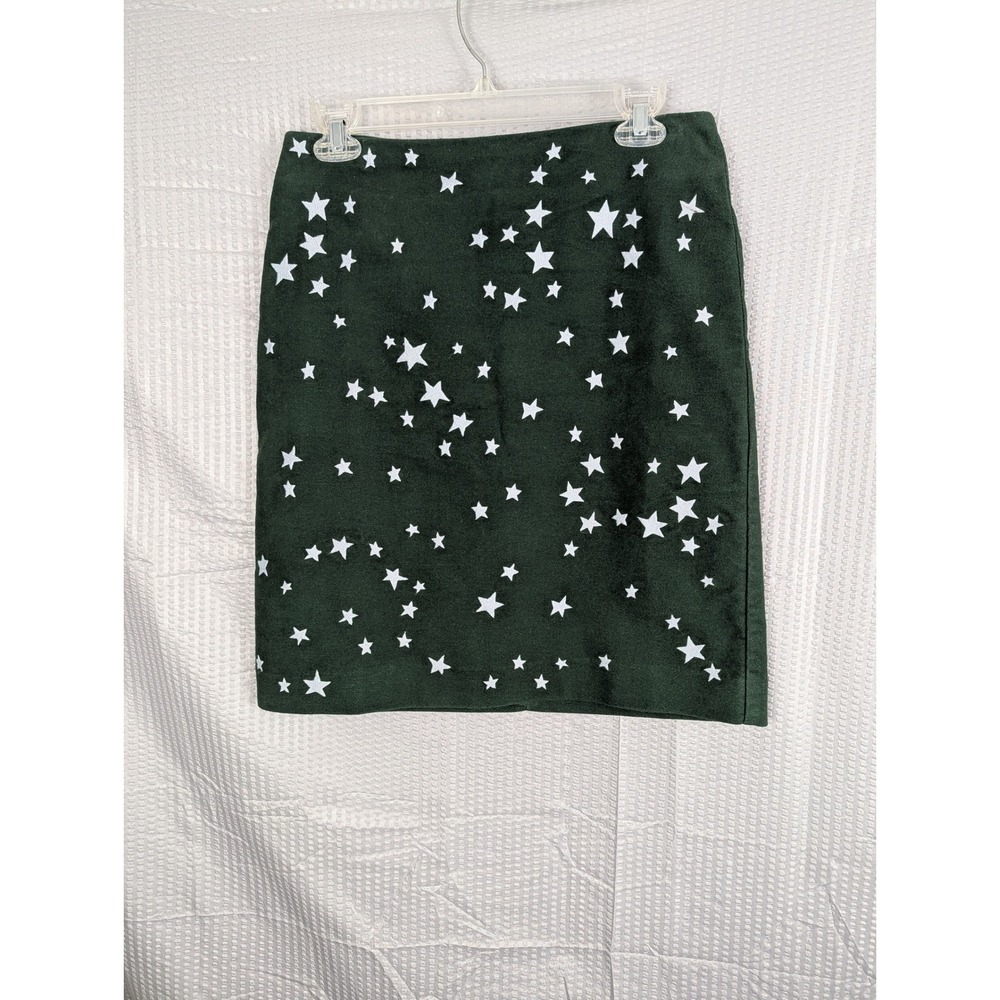 Boden Womens US 4 Hunter Green Faux Suede Embroidered Star Pencil Skirt Lined